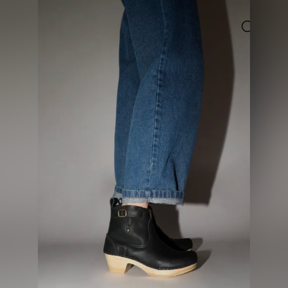 No.6 • 5" Leather Clog Buckle Boot on Mid Heel in Black - Picture 1 of 8